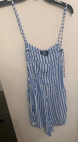 Angie Blue & White Striped Romper thumbnail 1