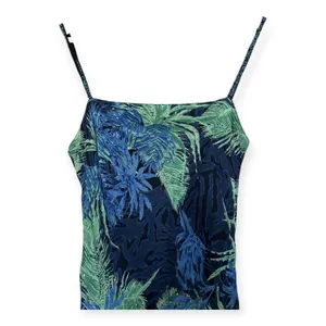 Vintage 90s Y2K Eva Blue Beaded Tropical Print Slip Dress S Fairycore Coquette thumbnail 10