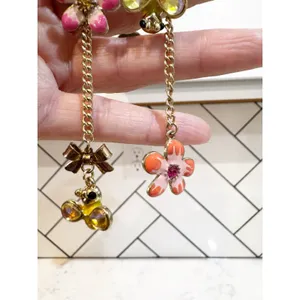 Rare Betsey Johnson mismatched bee flower bow drop earrings crystal accents thumbnail 4