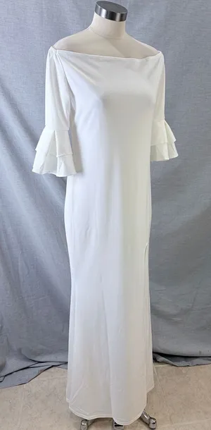Metamorphosis Girl White Off-Shoulder Ruffle Sleeve Maxi Dress 2XL thumbnail 1
