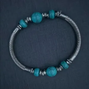 Set of 2 Silver & Turquoise Beaded Bracelets Boho Western Southwestern Jewelry thumbnail 3