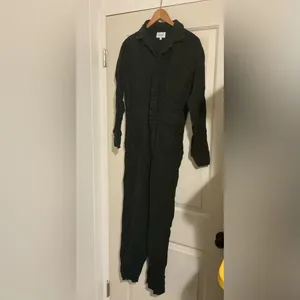 $248‎ Mate the Label 100% Organic Linen Black Long Sleeve Jumpsuit Small Natural thumbnail 4