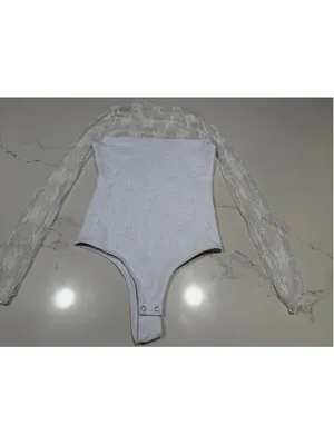 NEW White Lace Sheer Thong Bodysuit S thumbnail 2