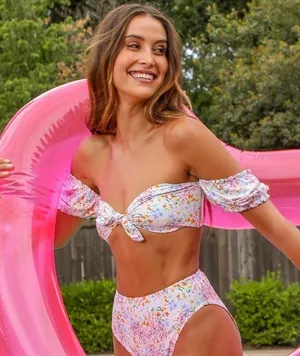 LULU’S Poolside To Side Ivory Floral Print Tie Front Bikini Top thumbnail 3