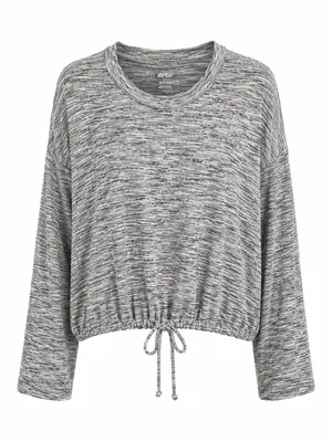 Aerie Gray Marled Drawstring Hem Pullover Top M thumbnail 2