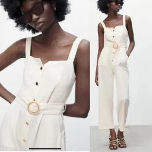 Zara white‎ belted jumpsuit size medium minimalist vacation summer thumbnail 2