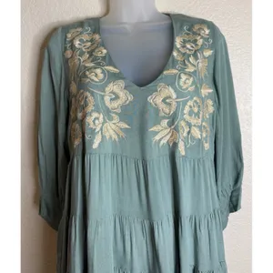 Magnolia Boutique Small Dress‎ Sage Green Embroidered Tiered Babydoll Boho Chic thumbnail 2
