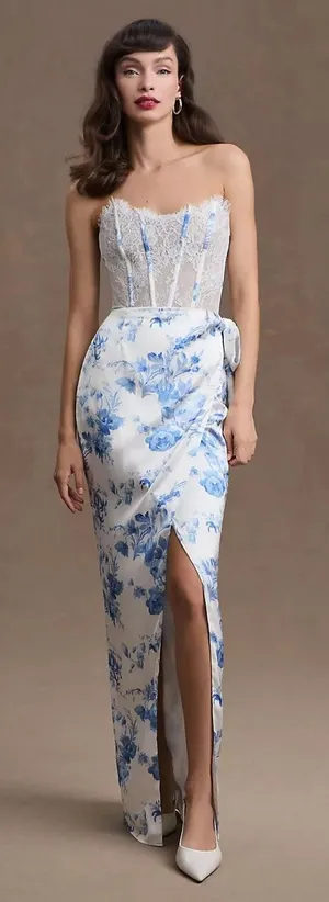 V. Chapman January Wrap Skirt Lace Corset Front Slit Column Gown thumbnail 1
