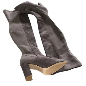 Everley Over‎ The Knee Boots Women 10M Grey Taupe Faux Suede Block Heel Pointed thumbnail 3