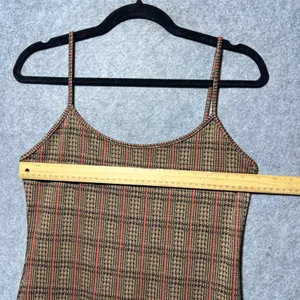 Liz & Sara Brown Orange Plaid Bodycon Mini Dress Spaghetti Strap‎ Womens Large thumbnail 4