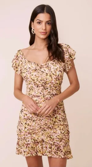 ASTR‎ The Label Dress Floral Ruched Chiffon Mini Cap Sleeve. Size: XL thumbnail 1