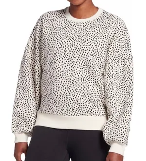 Calia by Carrie Cream & Black Dotted Sweatshirt Crew Neck Relaxed Fit thumbnail 1