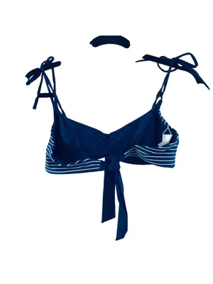 Lands End Swim Bikini Top Tie Straps Reversible Striped Navy Blue Size S thumbnail 2