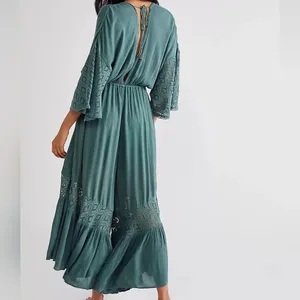 Free People Angela Jumpsuit Dried Pine Crochet Jumper Large Flowy Bohemian thumbnail 14