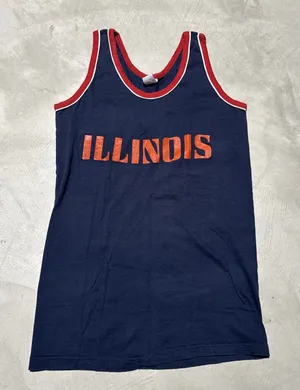 Vintage 1970s Illinois Fighting Illini Tank Top Shirt Basketball Muscle T Jersey thumbnail 1