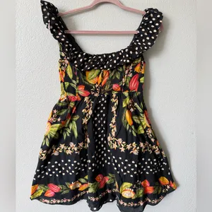 Farm Rio Tropical Floral Polka Dot Mini Dress S | Ruffle Strap Summer Vacation thumbnail 4