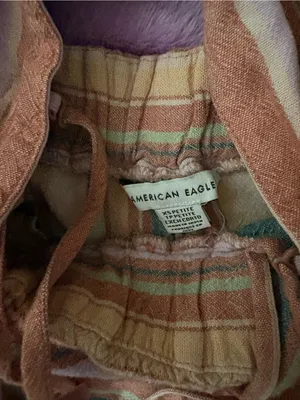American Eagle Outfitters Striped Wide-Leg Jumpsuit in Teal, Brown & Cream thumbnail 2