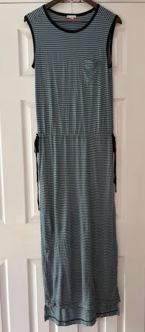 Gap Womens‎ Sleeveless Striped Maxi Dress Blue Black Drawstring Waist Pockets M thumbnail 1