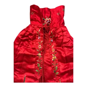 Vintage Red Silk Embroidered Padded Cape with Floral Satin Stitch Detail small thumbnail 13