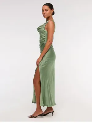 Abercrombie & Fitch A&F Satin Cowl Neck Draped Maci Dress Lush Green XL NEW $140 thumbnail 8