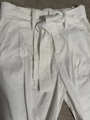 Zara White High-Waist Tie Belt Wide-Leg Cropped Pants sz S thumbnail 2