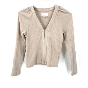Anthropologie Puff Sleeve Snap Button Cardigan Sweater Top thumbnail 2
