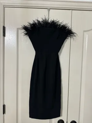 House of CB Black Strapless Feather-Trim Midi Dress thumbnail 3