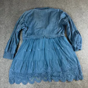 Crosstree Lane Blue Corduroy‎ Mesh Lace Embroidered Jacket Boho XL Cottagecore thumbnail 7