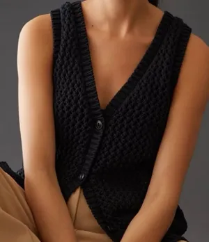 Anthropologie Maeve Tammie Jo Sweater Vest – Navy Blue Open Knit thumbnail 1