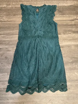 Lulus Teal Lace Fit & Flare Dress Size L Scalloped Hem thumbnail 5