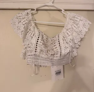 Hello Molly White Lace Crop Top thumbnail 1