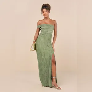 Lulu's Poised Performance Olive Green Plisse One-Shoulder Maxi Dress thumbnail 4