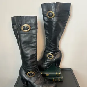 Black Leather Knee-High Vintage Boots YES Shoes biker vintage rockabilly thumbnail 4