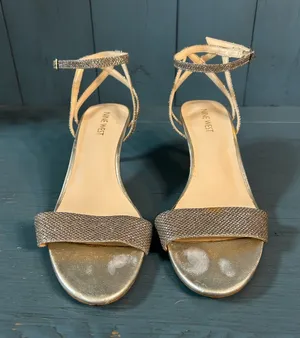 Nine West Metallic Gold/Silver Strappy Kitten Heeled Sandals | Size 7.5 thumbnail 1