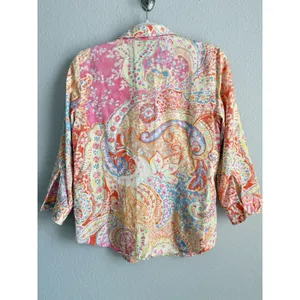 Lauren Ralph Lauren Colorful Paisley Shirt 3/4 Sleeve Preppy Coastal Size M thumbnail 2