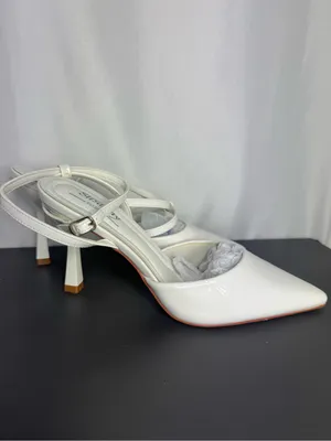 Susanny White Pointed Toe Slingback Heels wedding party elegant heels 7 1/2 thumbnail 7