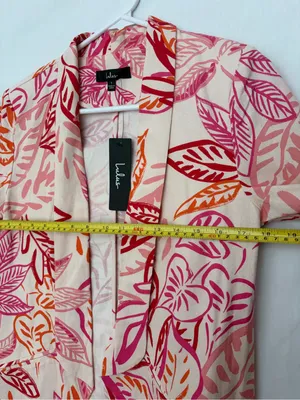 NWT Lulus Women Pink Orange Tropical Leaf Print Linen Blend Blazer Jacket S(A886 thumbnail 3