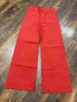 Anthropologie Colette Crop Linen Pants Wide Leg Maeve Raspberry Pink Sz 27 thumbnail 2