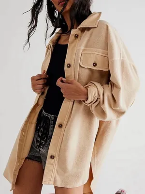 Free People Ruby Fleece Oversized Shacket in Tan Size Large thumbnail 1
