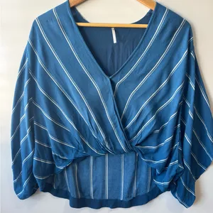 Free People Sleepy Time Indigo Blue Wrap Blouse with‎ Dolman Sleeves Size Small thumbnail 2