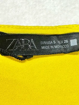 Zara Yellow Satin Finish Slip Dress with White Lace Trim Size Small thumbnail 14