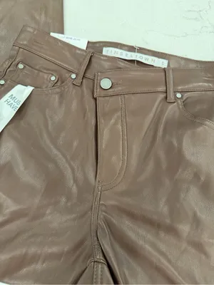 Tinseltown Brown Faux Leather Cropped Jeans thumbnail 5