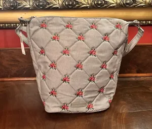 Vera Bradley Carson Hobo Bag‎ Denim Gray Floral Quilted Crossbody NWT thumbnail 1