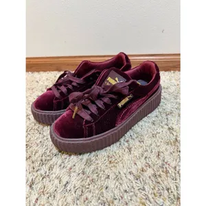 Puma x Fenty Size 6 Rihanna Burgundy Red Velvet Creeper Platform Sneakers thumbnail 13