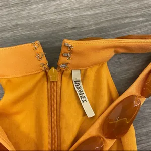Badgley Mischka Orange Jeweled Halter Draped Mini Dress Est XS thumbnail 7
