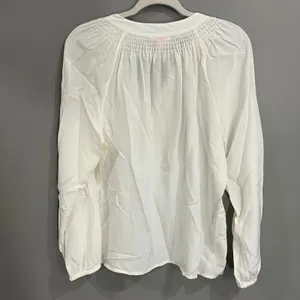 Lilly Pulitzer Blouse Women Large White Great Silk Smocked V-Neck Button Top thumbnail 5