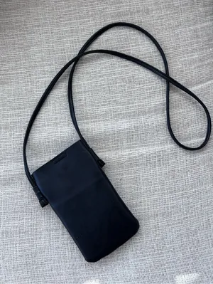 minimalist black leather mini crossbody purse 90s y2k sleek shoulder bag thumbnail 1