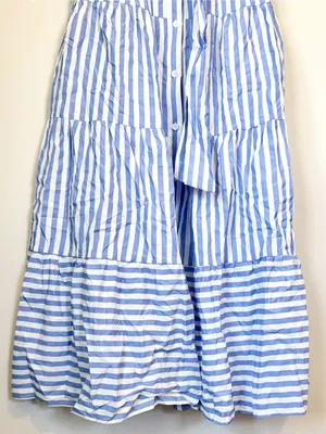 NWT Cupshe Blue Striped Puff Sleeve Front Button Maxi Dress - Size: Small thumbnail 7