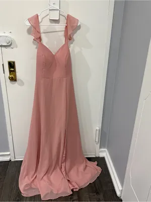 NWT Azazie Everett Rosette A-Line V-neck Ruched Chiffon Dress thumbnail 5