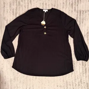 PinkBlush Hailey & Co Womens 1XL Black Ribbed Henley Maternity Top Long Sleeve thumbnail 2